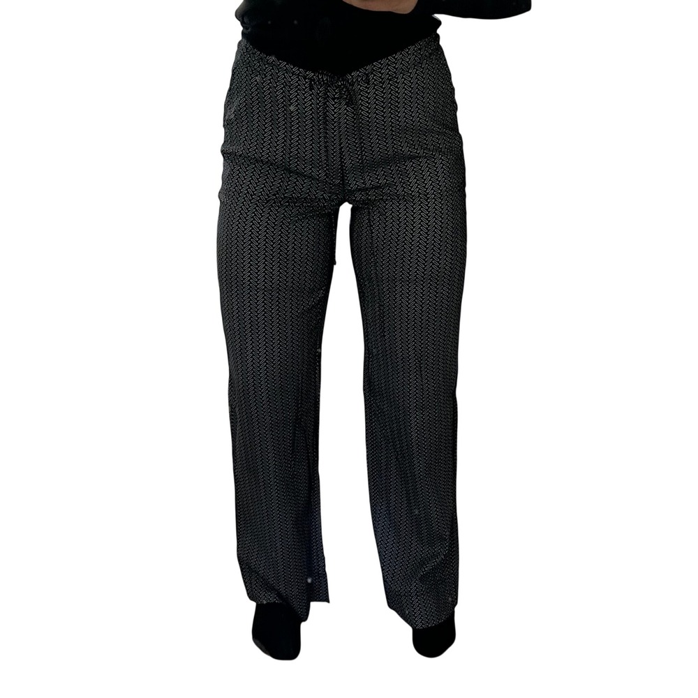 Tommy Hilfiger Navy White Geometric Wide Leg Dress Pants Size 8 Tie Waist